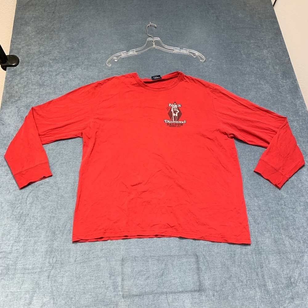 American Eagle Outfitters Black Diamond Saloon Shirt Mens L Red Cotton Crew Neck